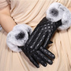 黑色獭兔毛真羊皮纯色分指手套保暖冬季成人手套